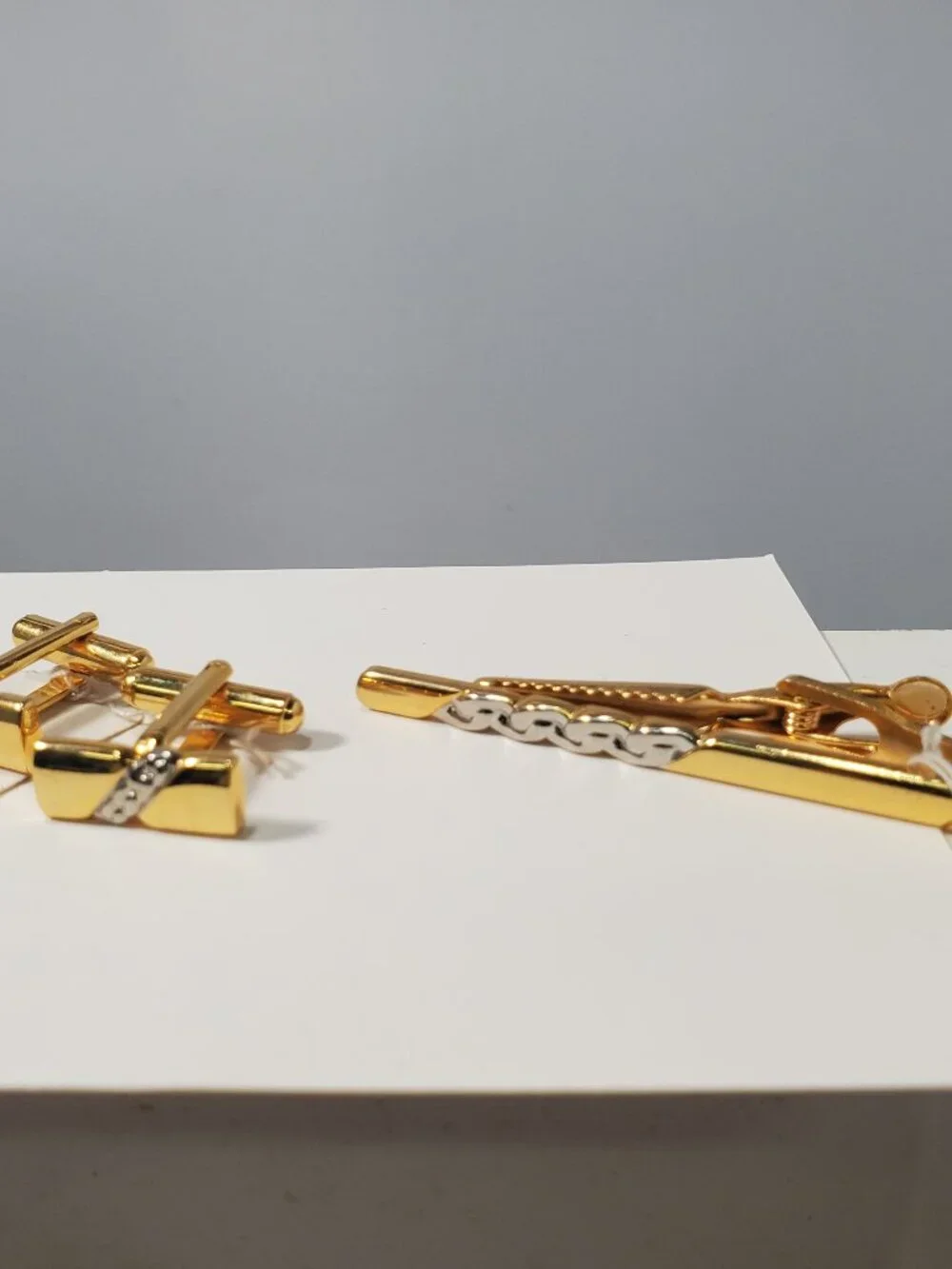 Gold-Tone & Silver-Tone Chain-Link 3-Piece Cufflink and Tie Clip Set
